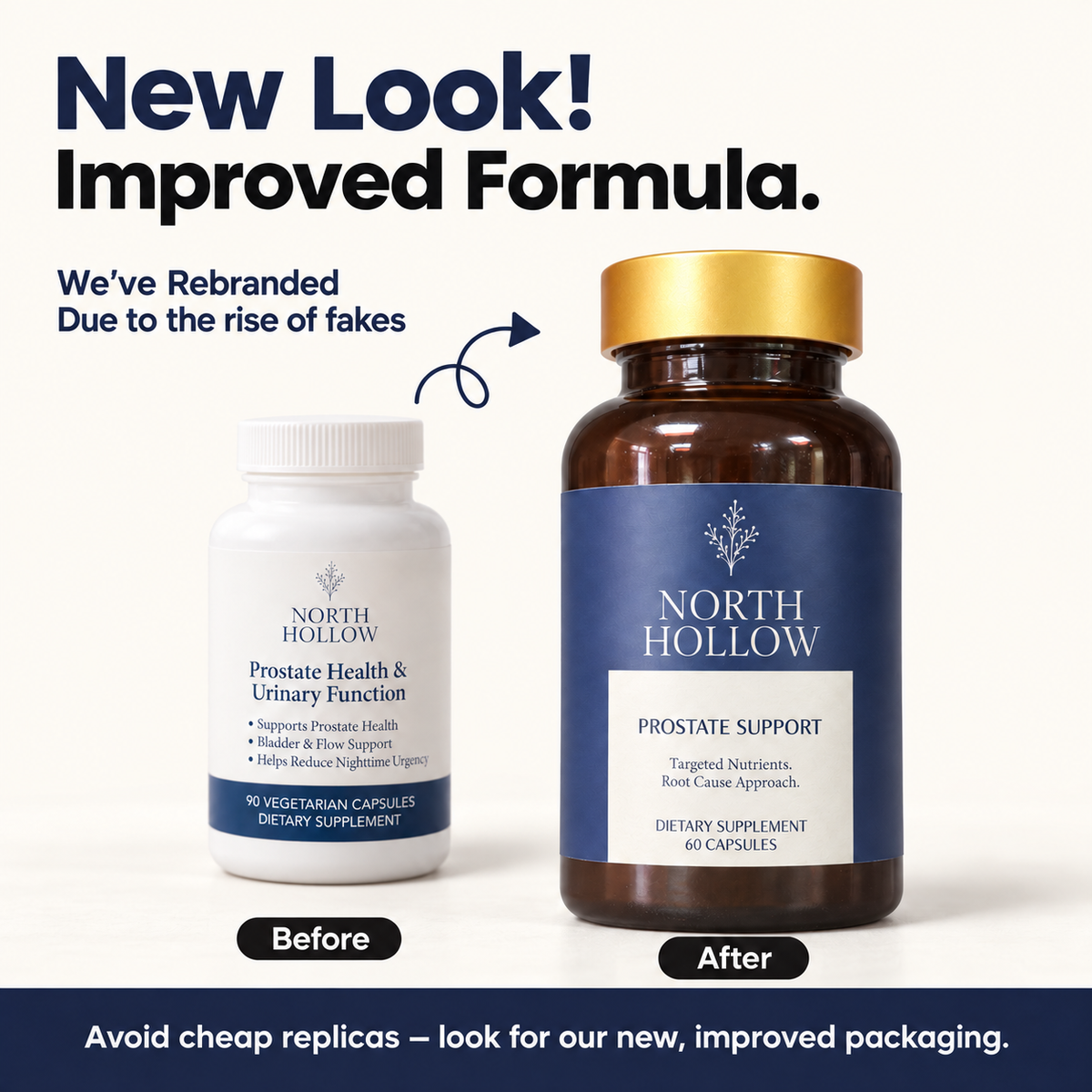 North Hollow original and updated packaging
